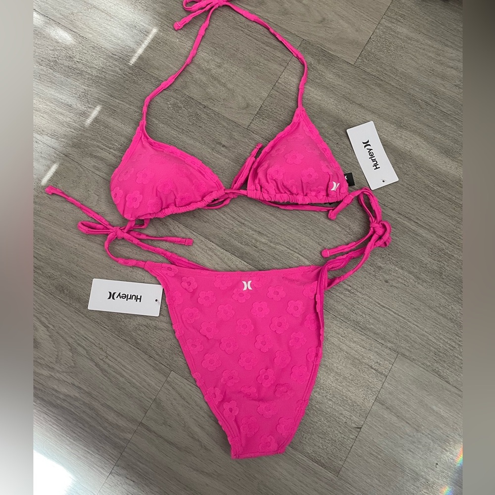 New Hurley Hot Pink Daisy String Bikini L